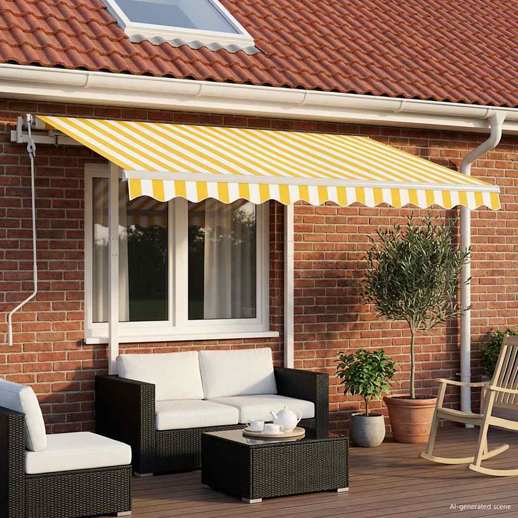 Manual Awning 3 x 2.5 m Yellow and White Stripe 100% Polyester