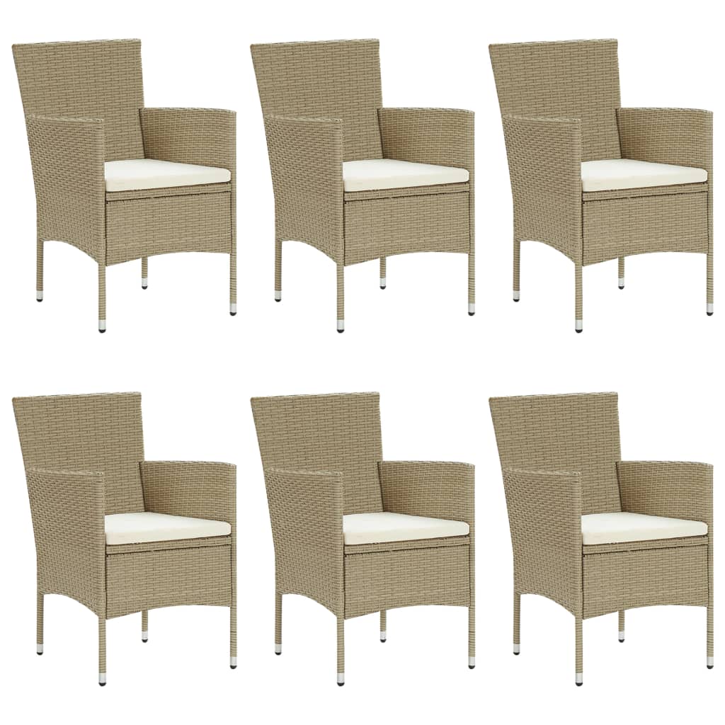 7 Piece Garden Dining Set Poly Rattan Beige