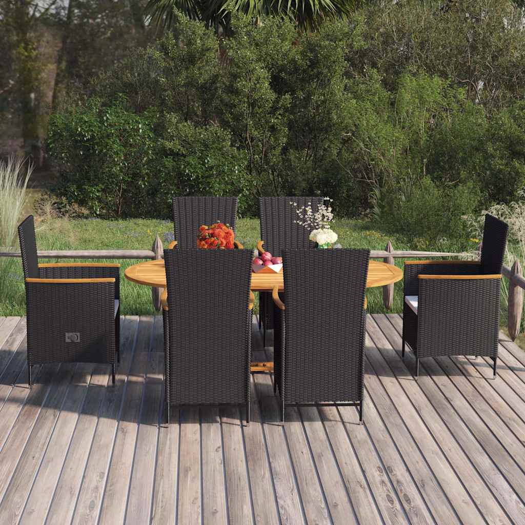 7 Piece Garden Dining Set Poly Rattan Black