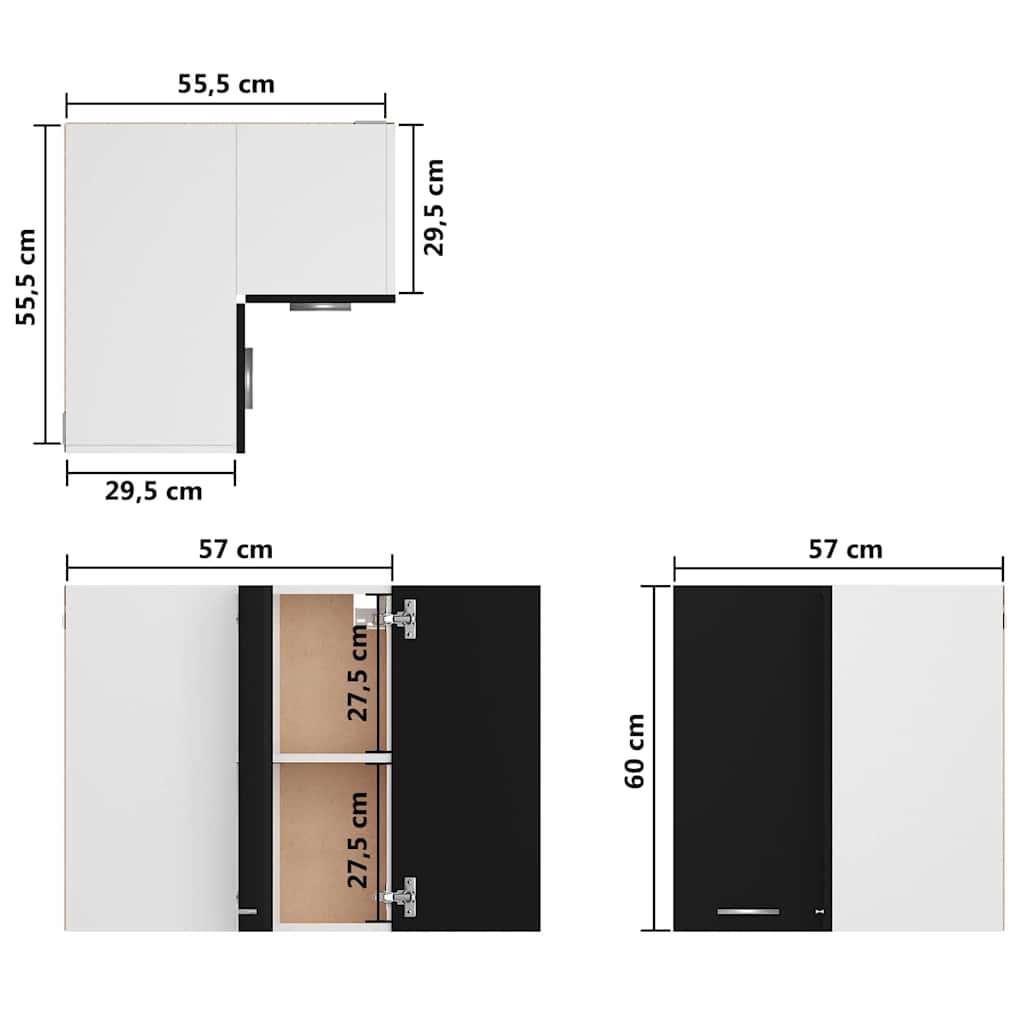 Hanging Corner Cabinet Lyon Black 57x57x60 cm Engineered Wood