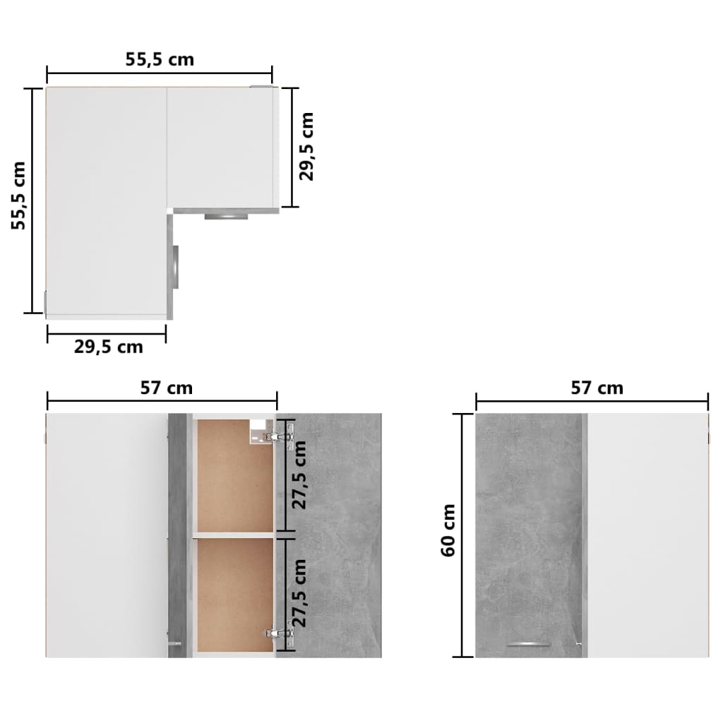 Hanging Corner Cabinet "Lyon" Concrete Grey 57x57x60 cm