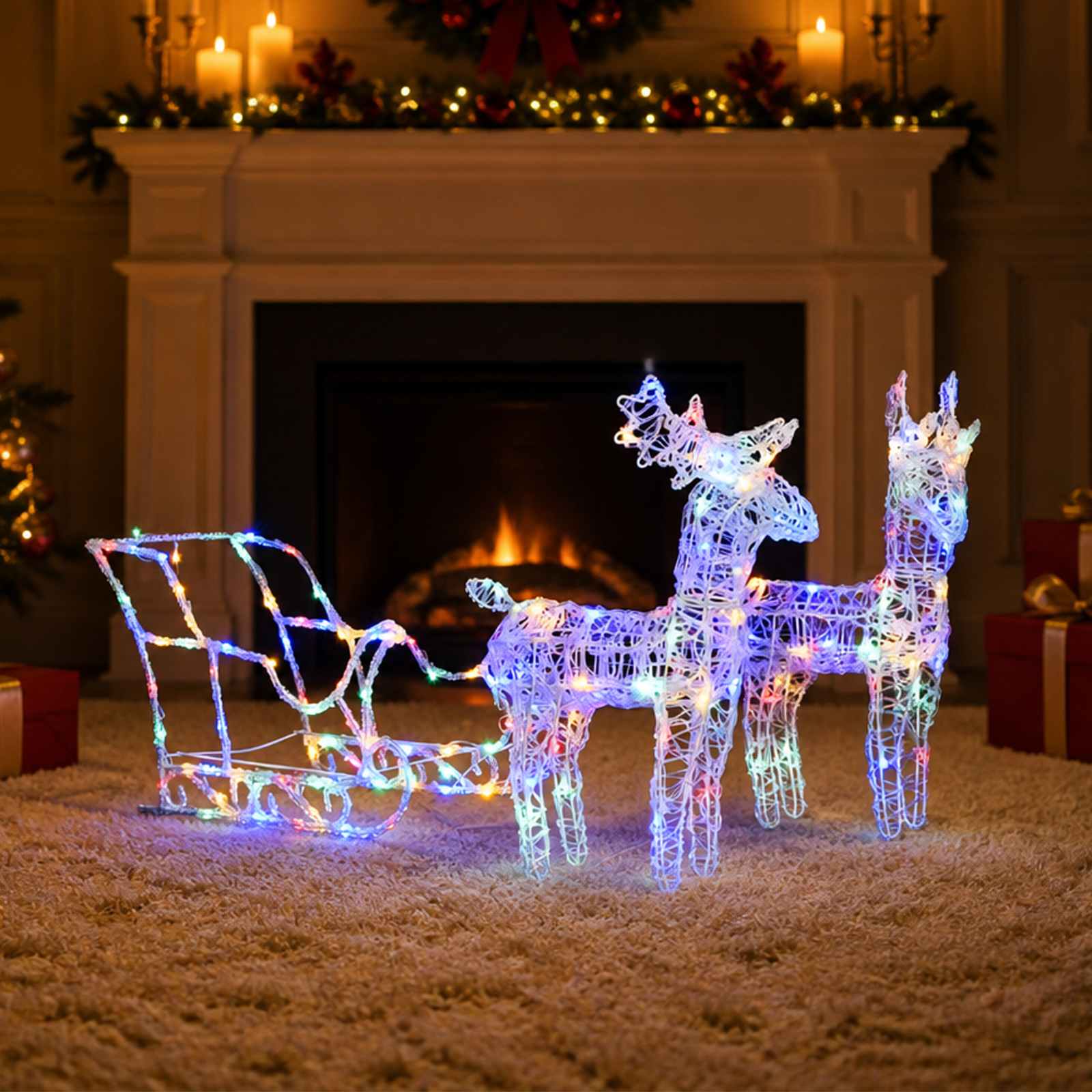 Reindeers & Sleigh Christmas Decoration 160 LEDs 130 cm Acrylic