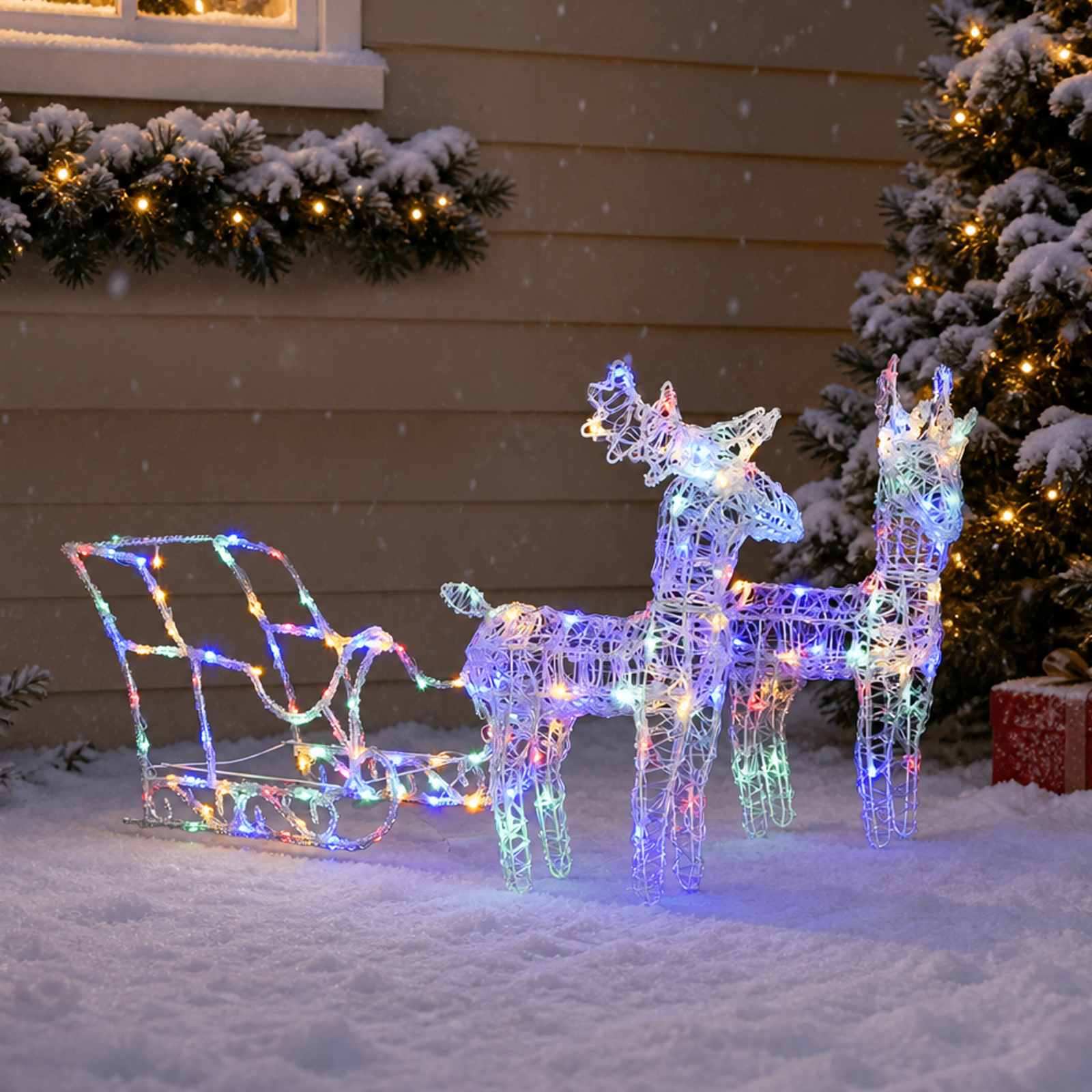 Reindeers & Sleigh Christmas Decoration 160 LEDs 130 cm Acrylic