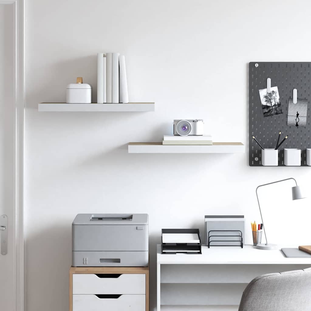 Floating Wall Shelves 2 pcs Oak and White 60x23.5x3.8 cm MDF