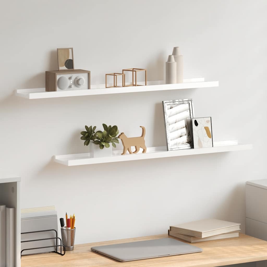 Wall Shelves 2 pcs High Gloss White 80x9x3 cm
