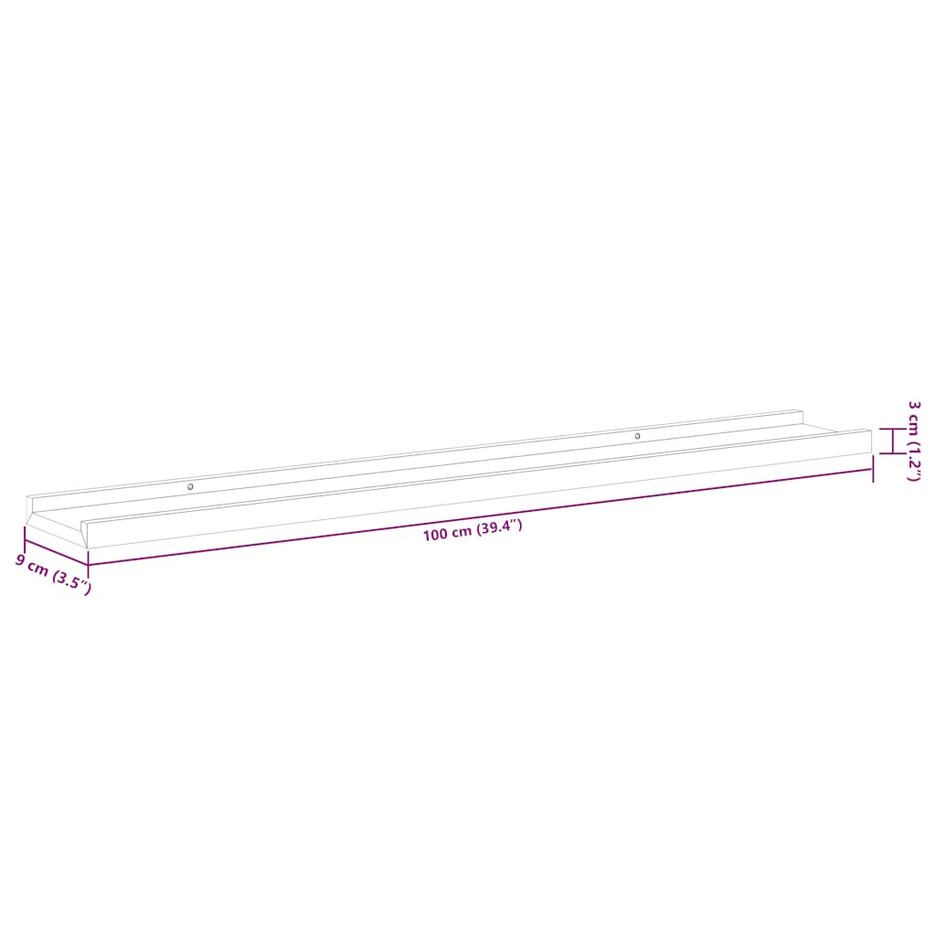 Wall Shelves 2 pcs Grey 100x9x3 cm