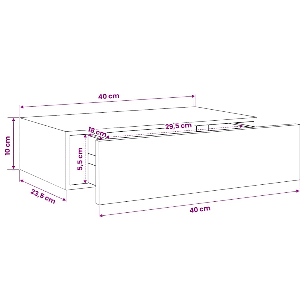 Wall-mounted Drawer Shelf White 40x23.5x10cm MDF