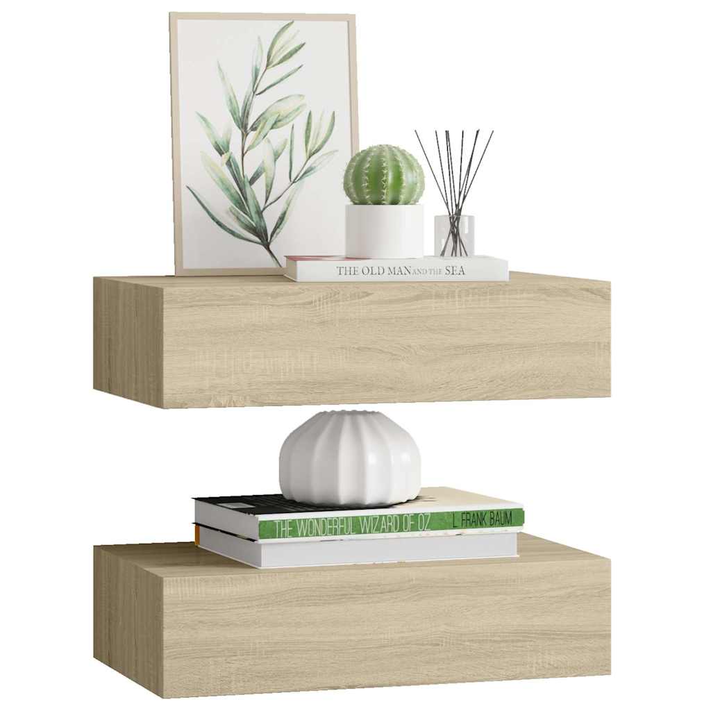 Wall-mounted Drawer Shelves 2 pcs Oak 40x23.5x10cm MDF