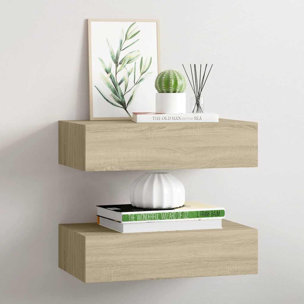 Wall-mounted Drawer Shelves 2 pcs Oak 40x23.5x10cm MDF