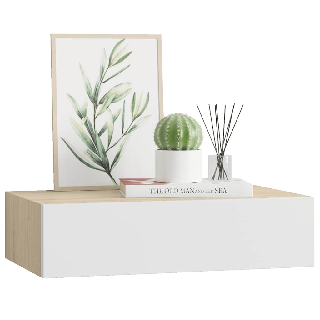 Wall-mounted Drawer Shelf Oak and White 40x23.5x10cm MDF