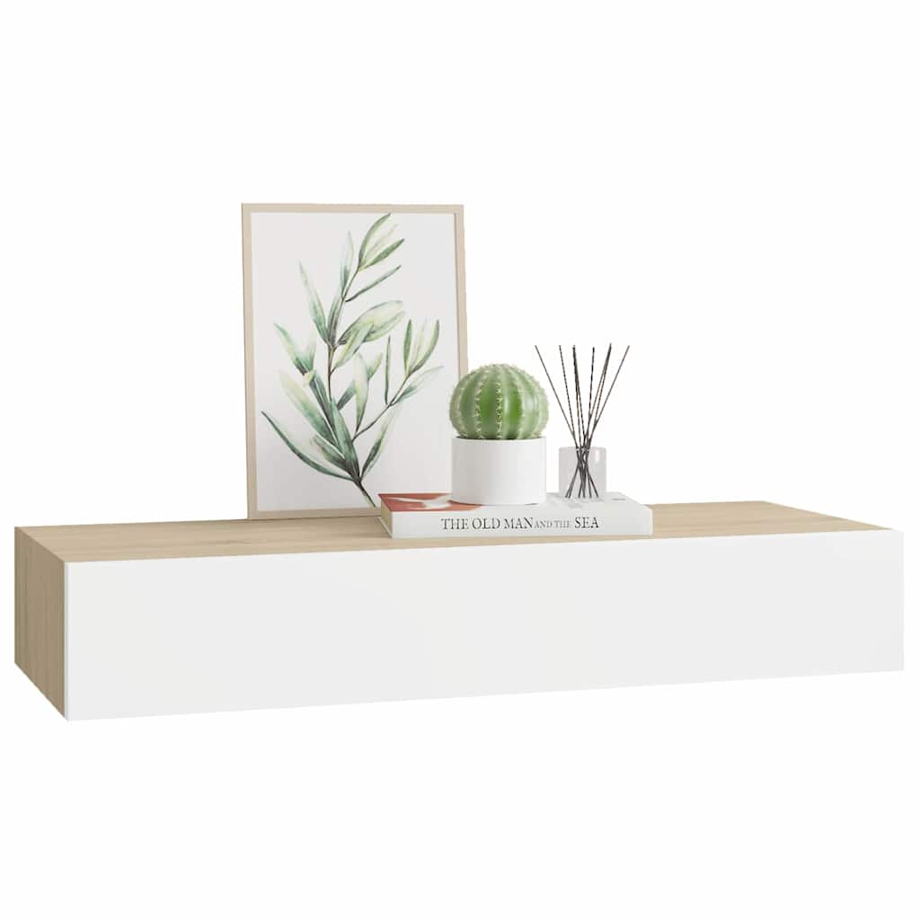 Wall-mounted Drawer Shelf Oak and White 60x23.5x10cm MDF