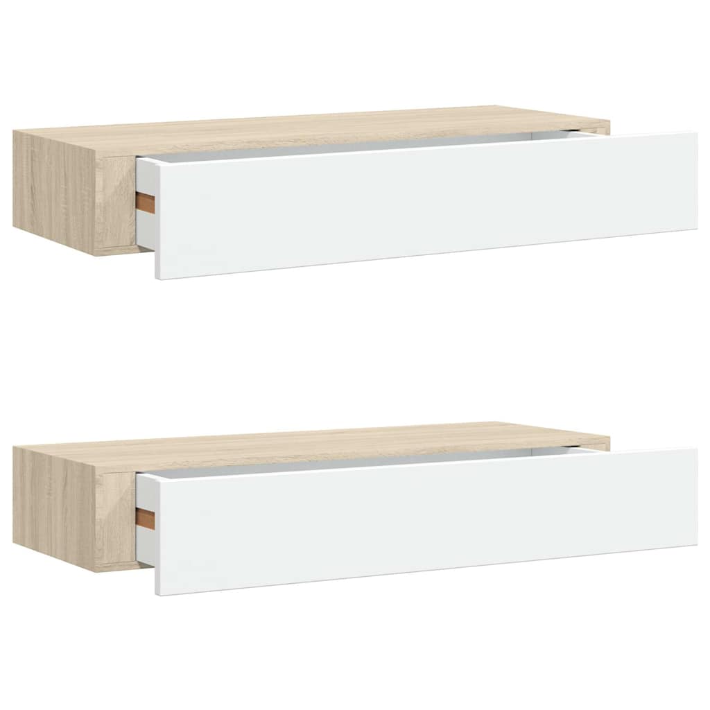 Wall Drawer Shelves 2 pcs Oak and White 60x23.5x10cm MDF