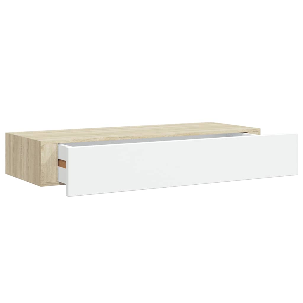 Wall Drawer Shelves 2 pcs Oak and White 60x23.5x10cm MDF