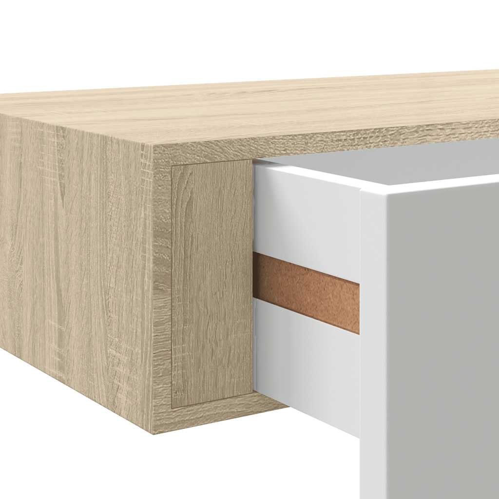 Wall Drawer Shelves 2 pcs Oak and White 60x23.5x10cm MDF