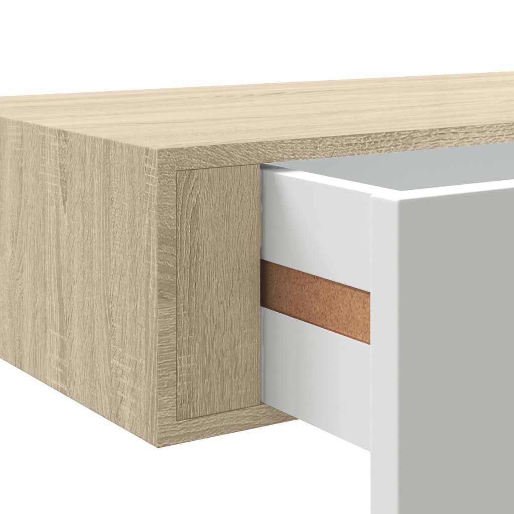 Wall Drawer Shelves 2 pcs Oak and White 60x23.5x10cm MDF