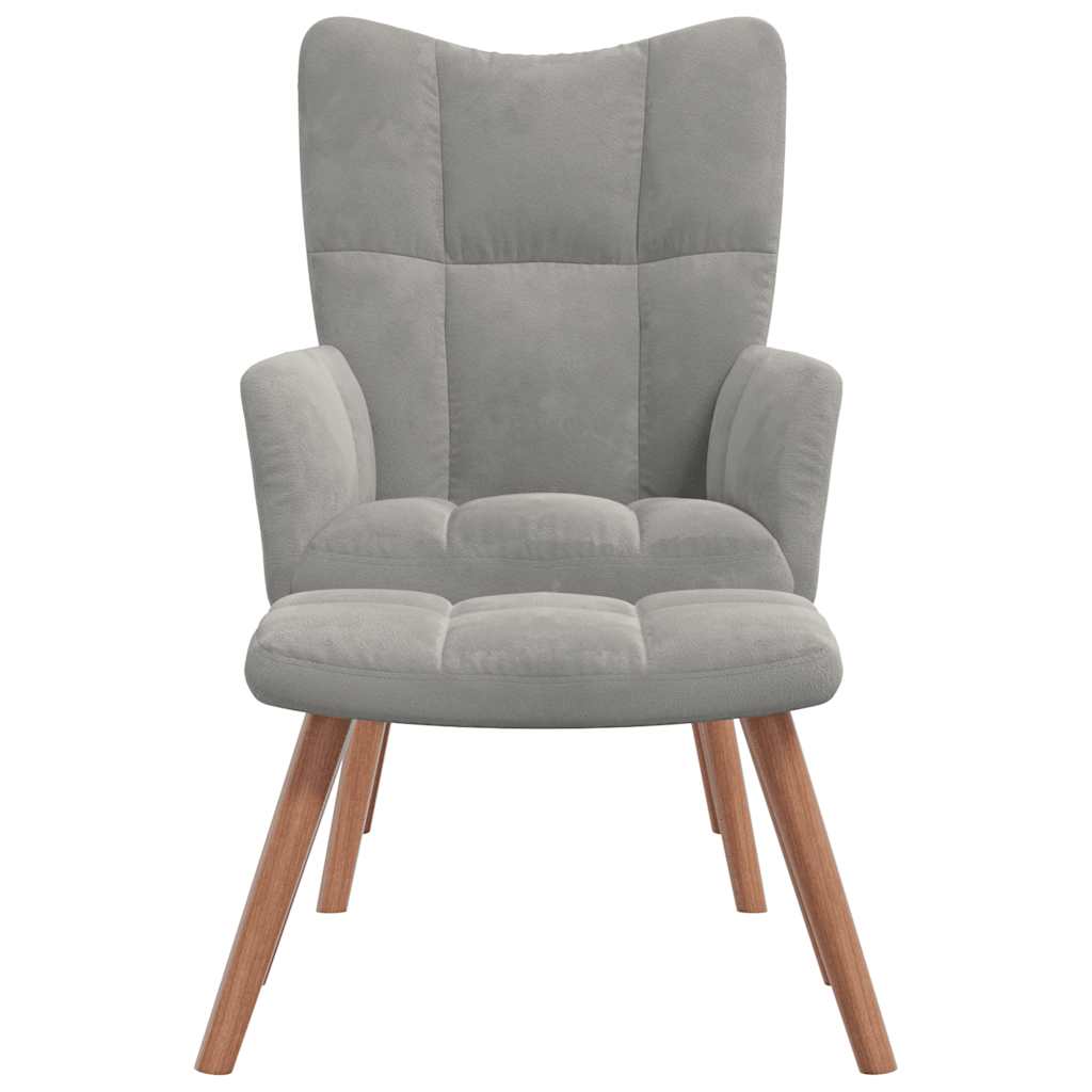 Relaxing Chair with a Stool Light Grey Velvet