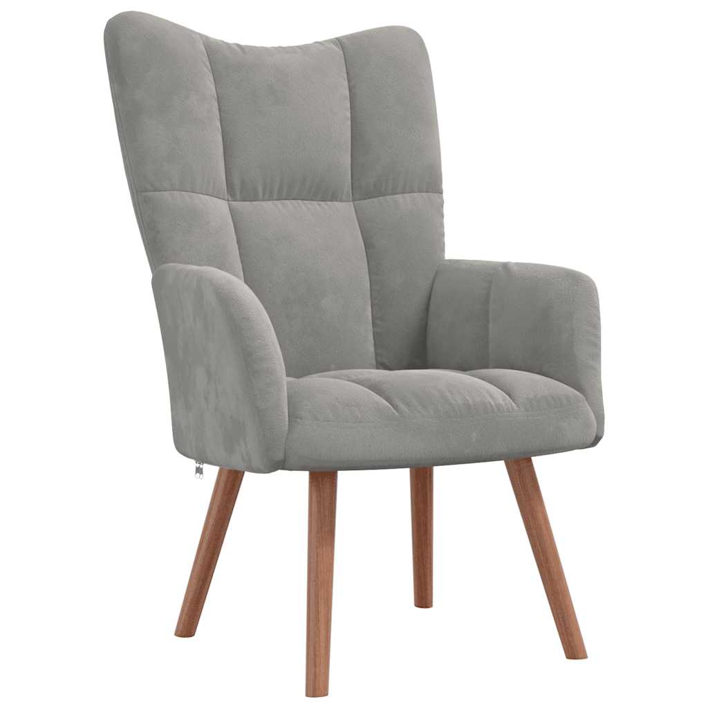Relaxing Chair with a Stool Light Grey Velvet