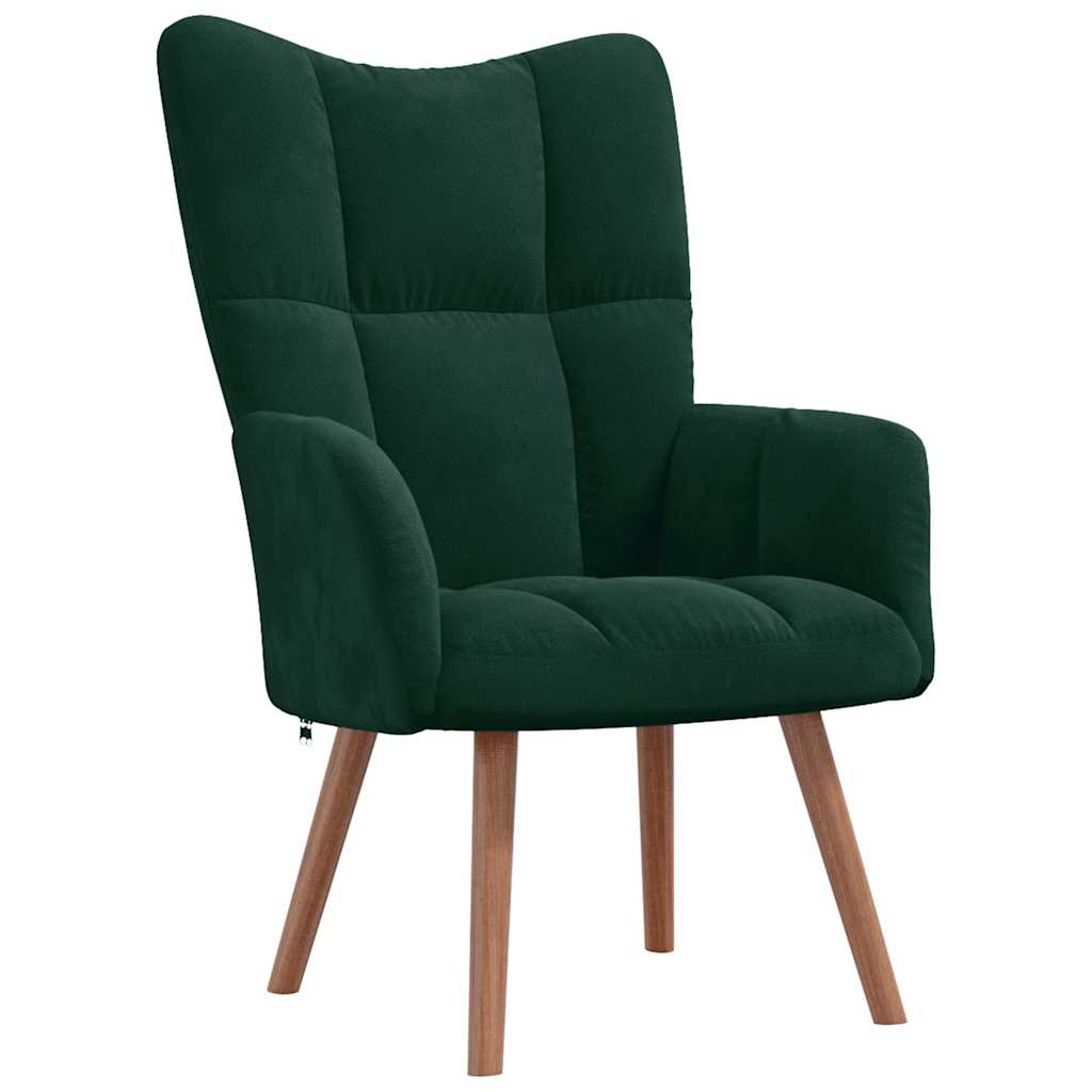 Relaxing Chair with a Stool Dark Green Velvet