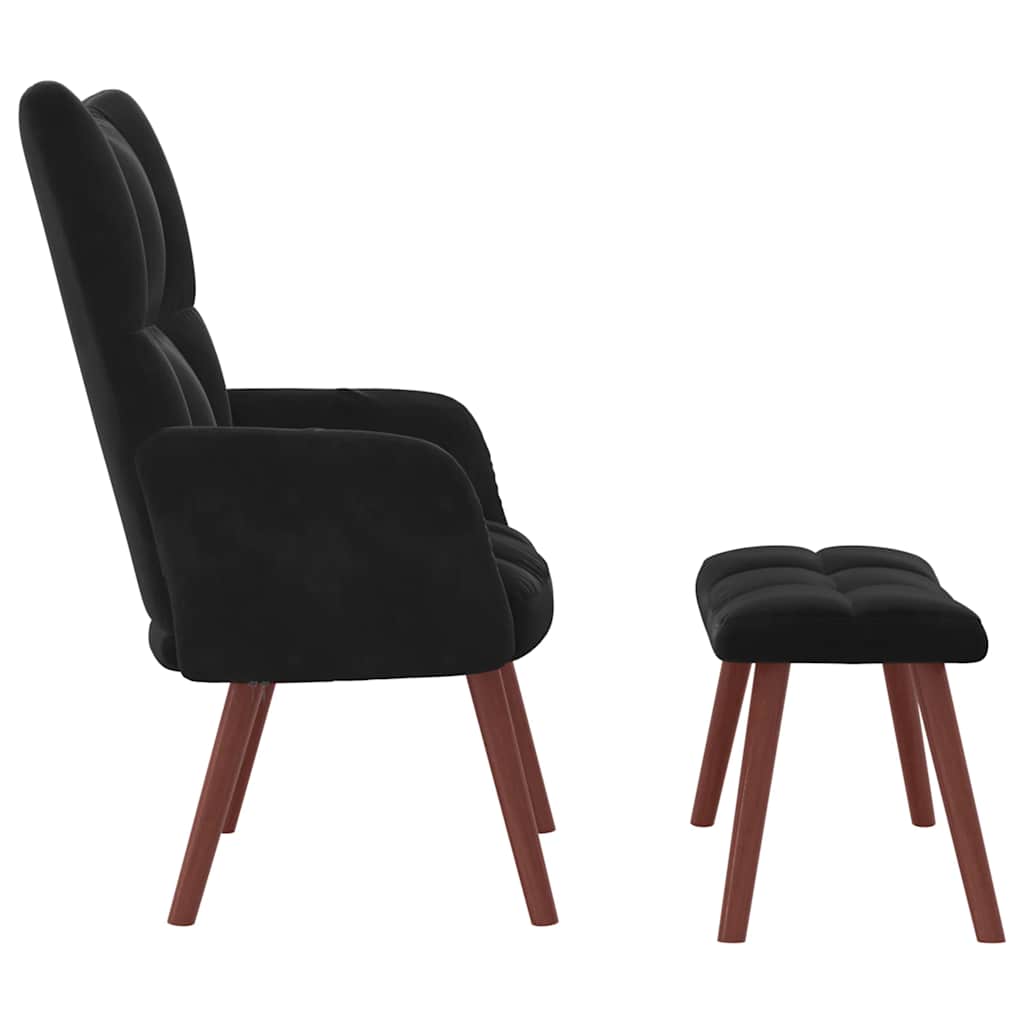 Relaxing Chair with a Stool Black Velvet