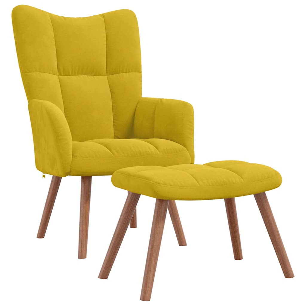 Relaxing Chair with a Stool Mustard Yellow Velvet