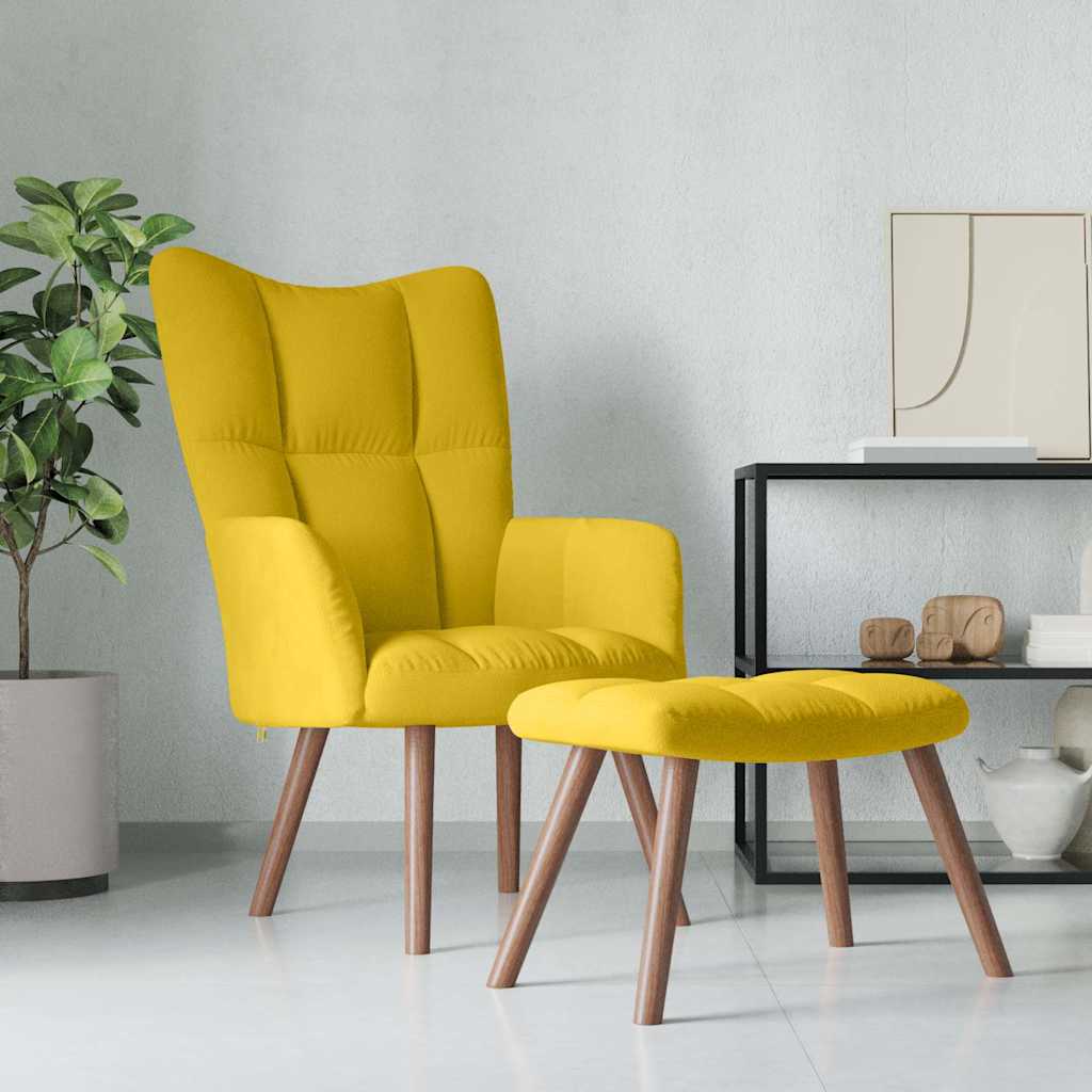 Relaxing Chair with a Stool Mustard Yellow Velvet