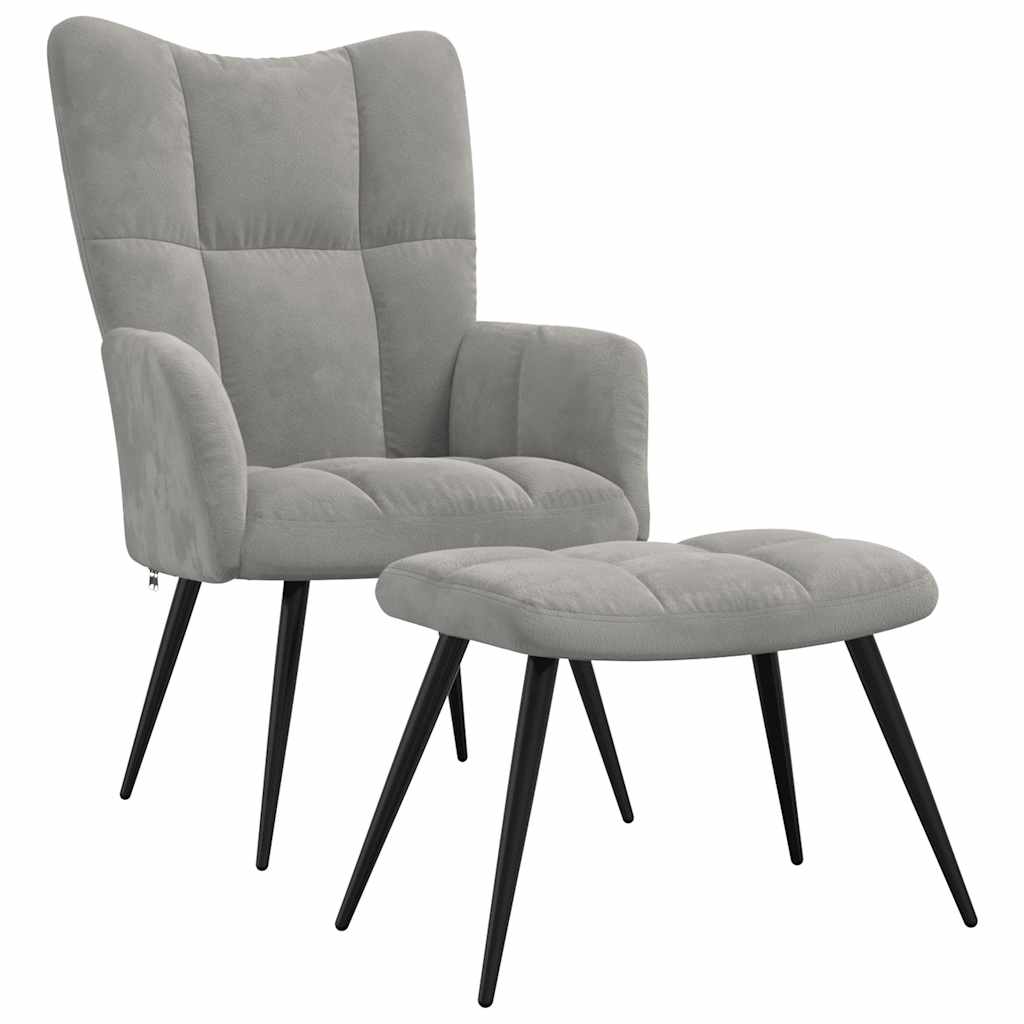 Relaxing Chair with a Stool Light Grey Velvet