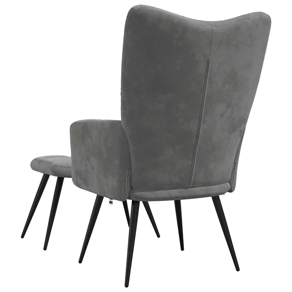 Relaxing Chair with a Stool Dark Grey Velvet