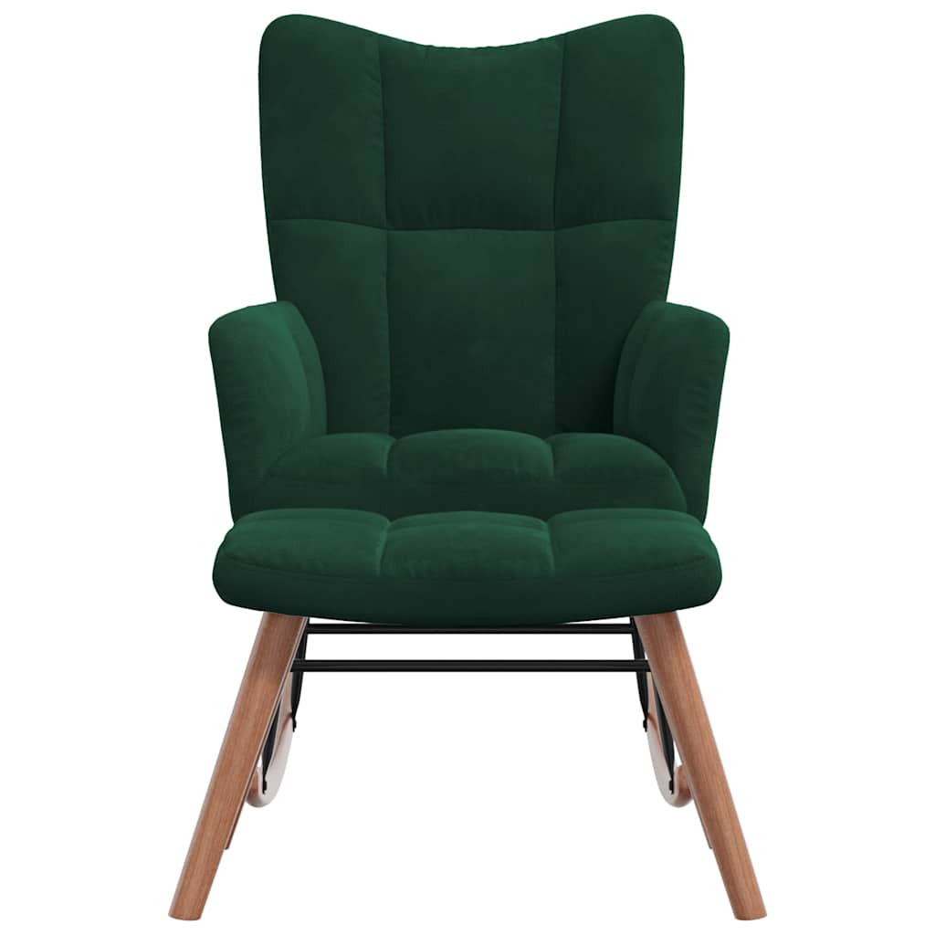 Rocking Chair with a Stool Dark Green Velvet