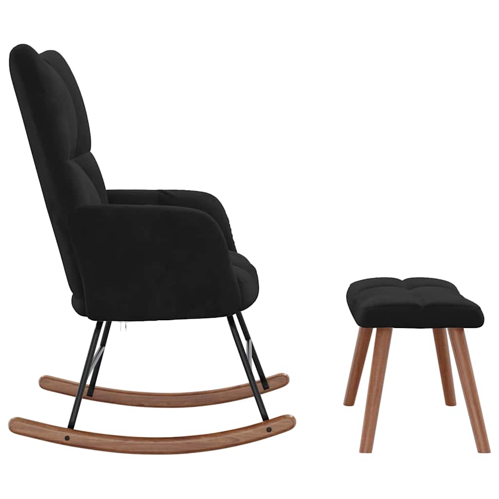 Rocking Chair with a Stool Black Velvet