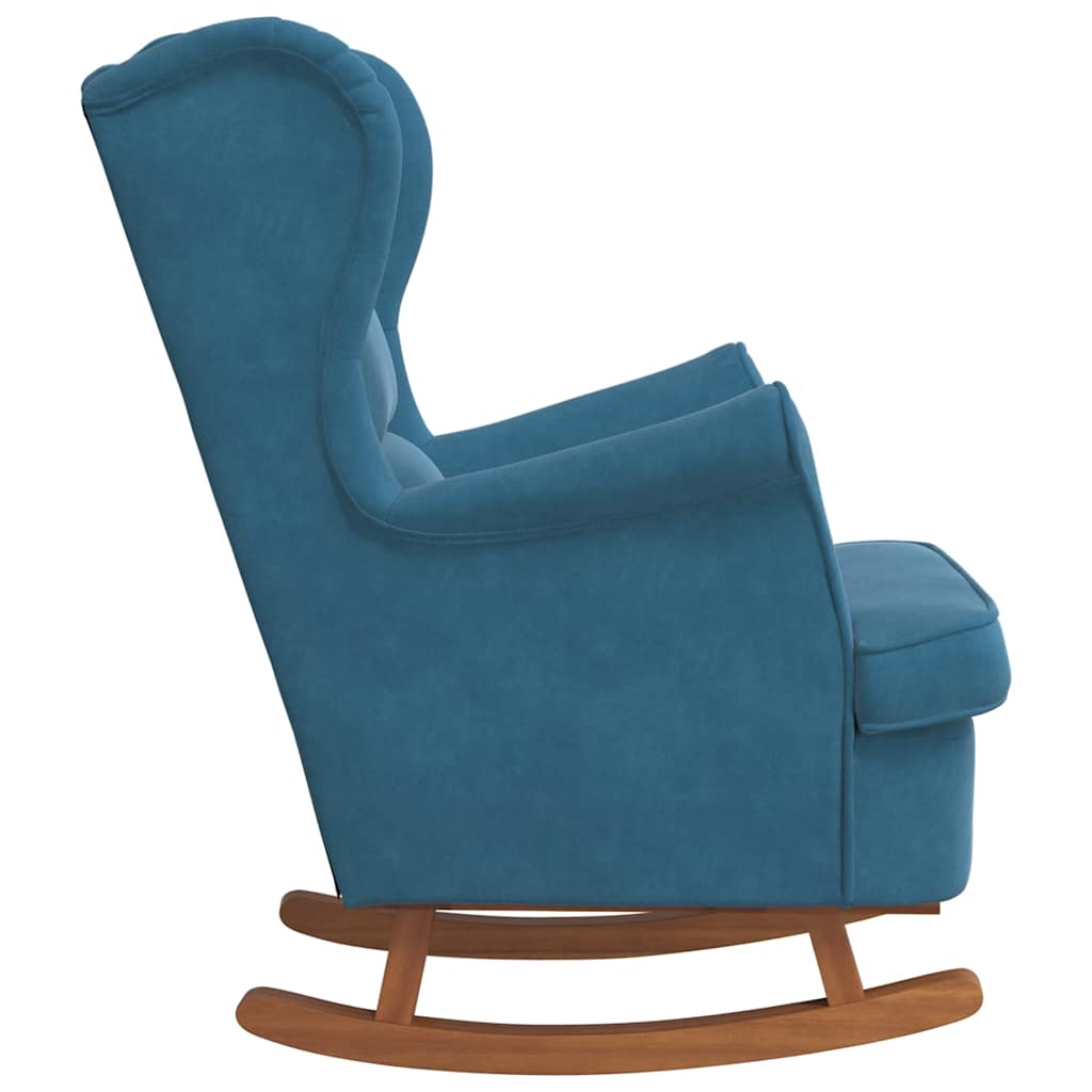 Rocking Chair Wingback Blue Velvet and Solid Wood