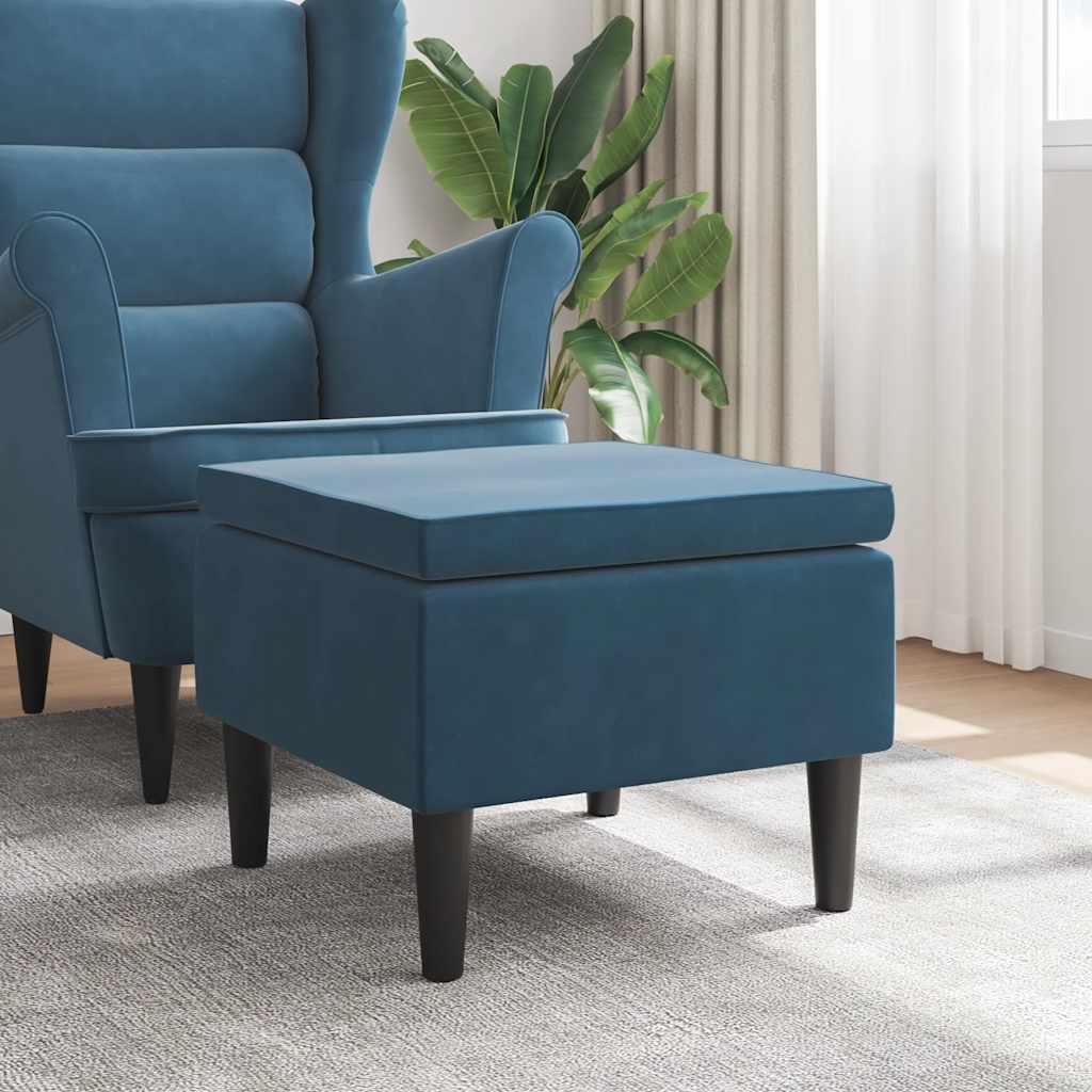 Stool with Wooden Legs Blue Velvet