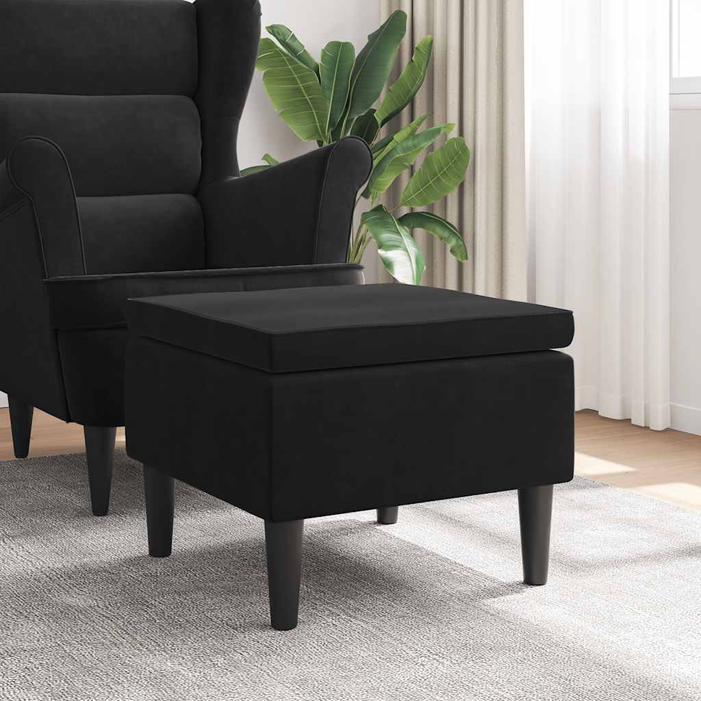 Stool with Wooden Legs Black Velvet