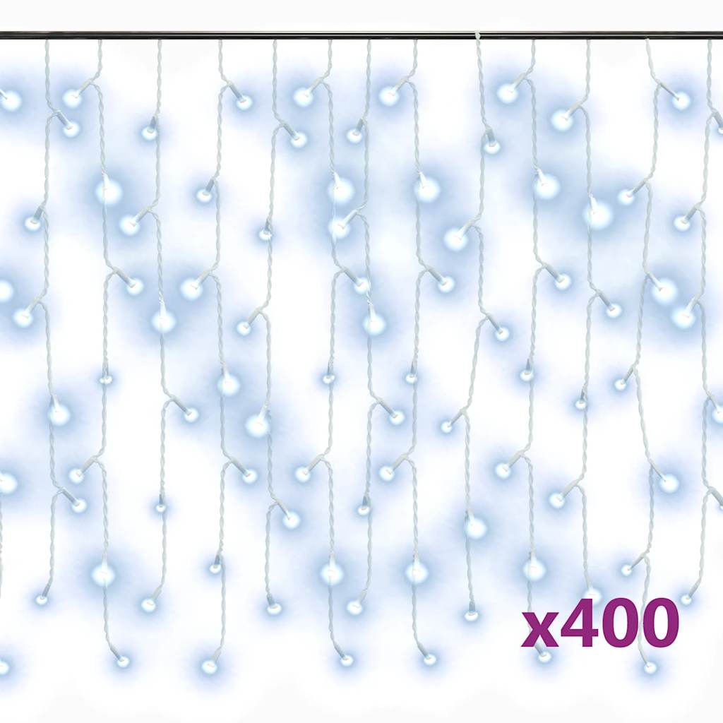LED Curtain Icicle Lights 10m 400 LED Cold White 8 Function