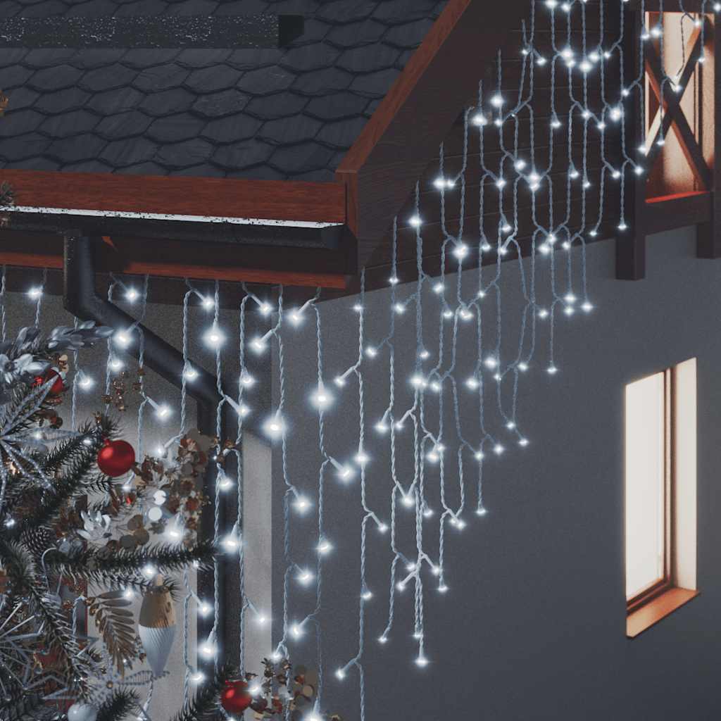 LED Curtain Icicle Lights 10m 400 LED Cold White 8 Function