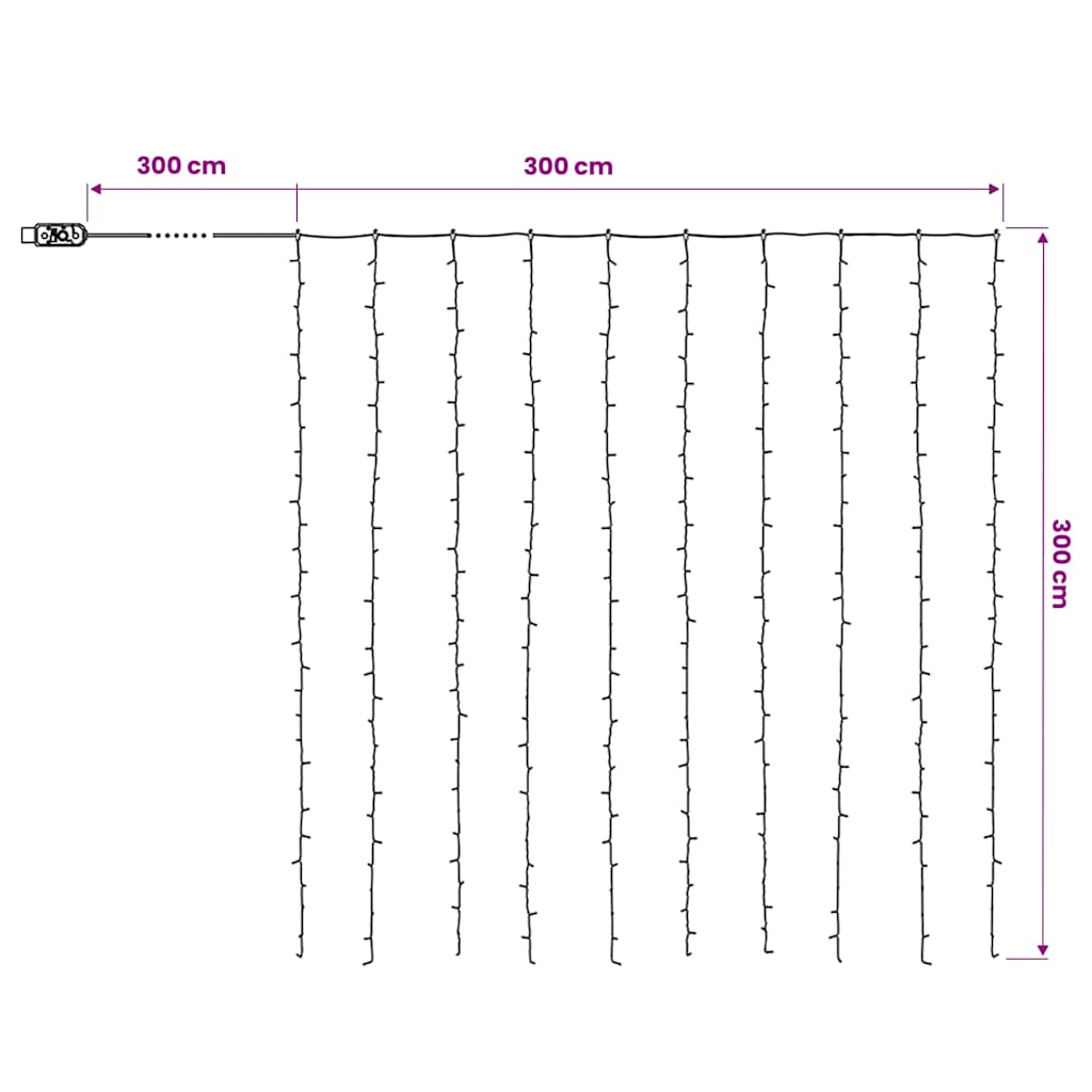 LED Curtain Fairy Lights 3x3m 300 LED Warm White 8 Function