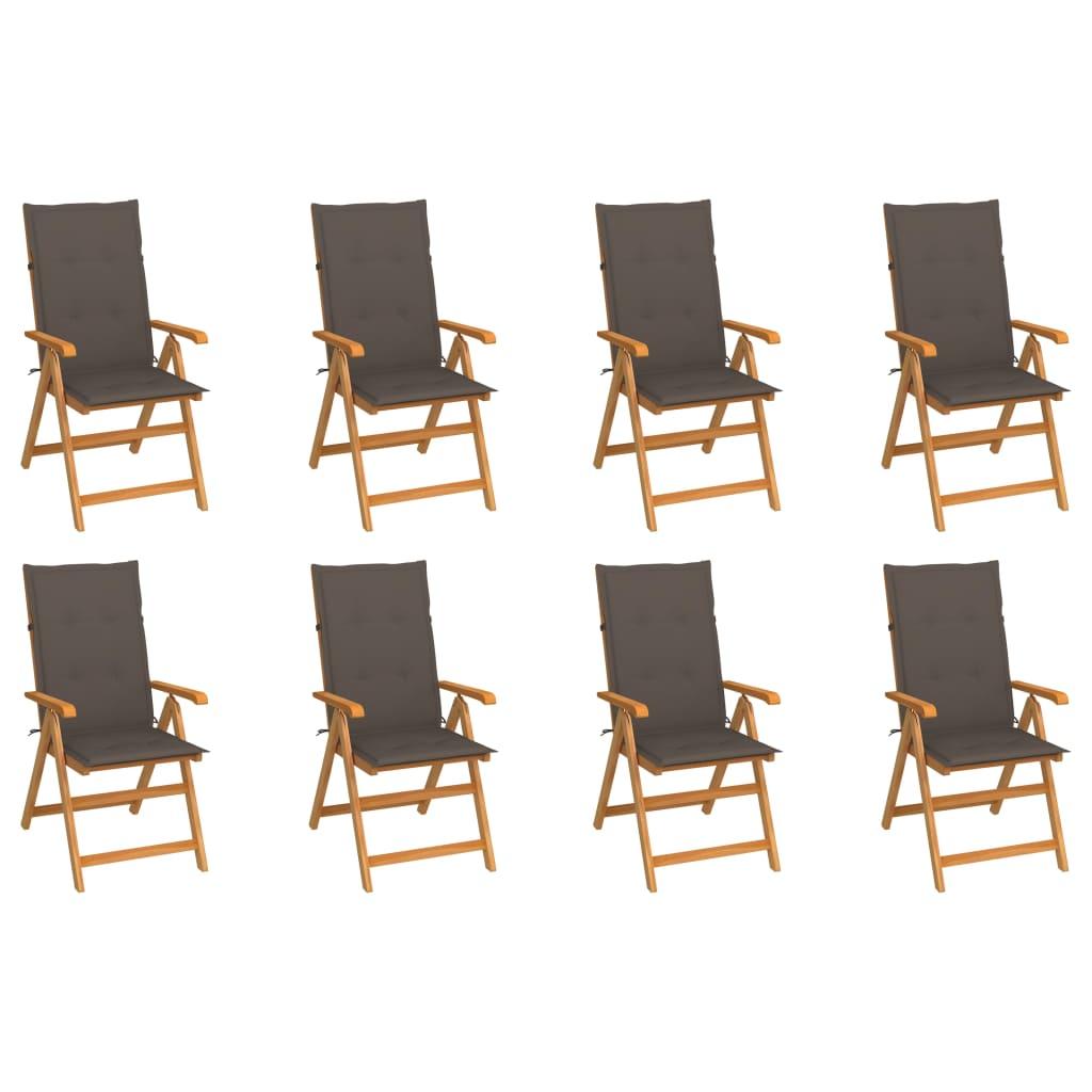 Reclining Garden Chairs with Cushions 8 pcs Solid Teak Wood