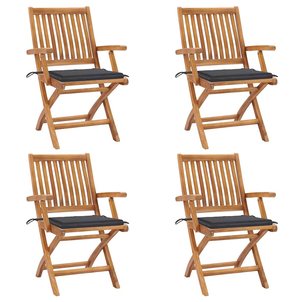Folding Garden Chairs with Cushions 4 pcs Solid Teak Wood