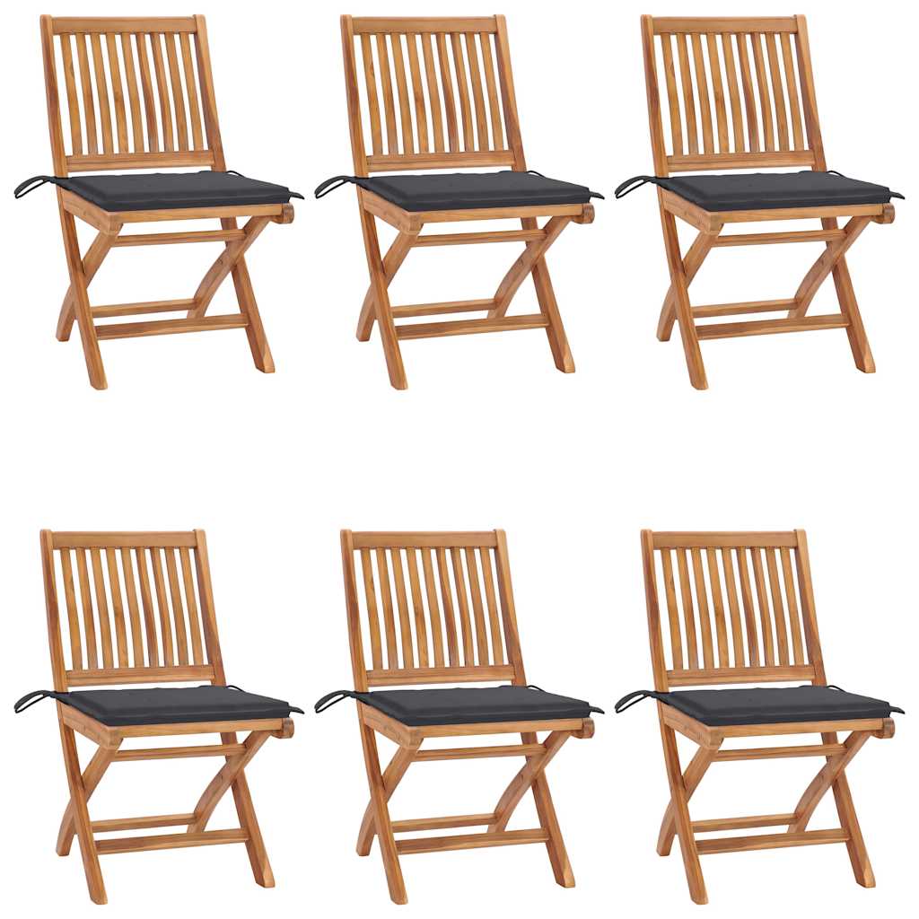 Folding Chairs with Cushions 6 pcs Solid Teak Wood