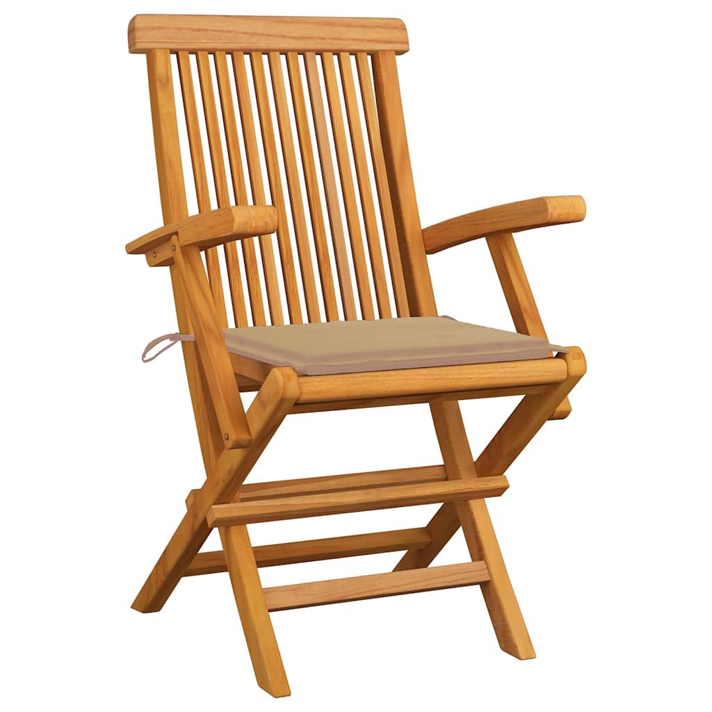 Garden Chairs with Beige Cushions 8 pcs Solid Teak Wood