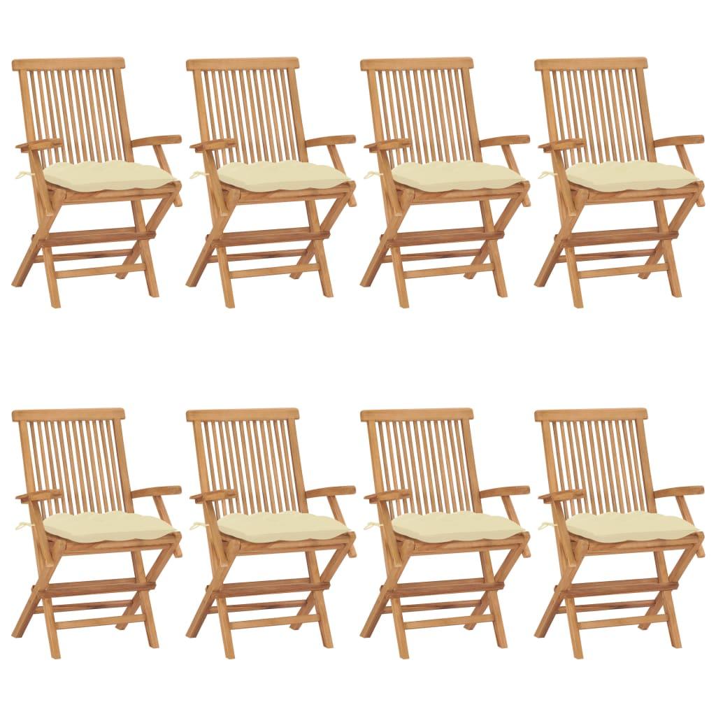 Garden Chairs with Cream White Cushions 8 pcs Solid Teak Wood