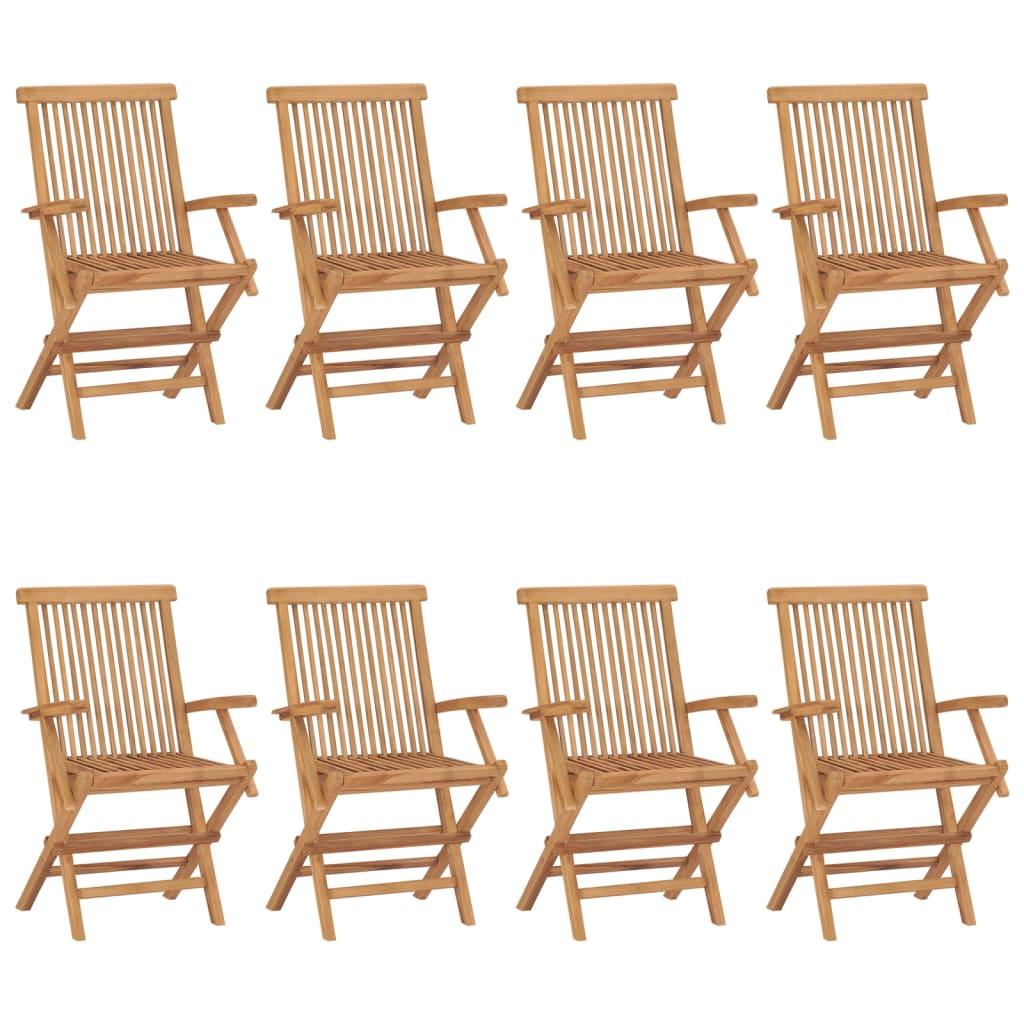 Garden Chairs with Cream White Cushions 8 pcs Solid Teak Wood