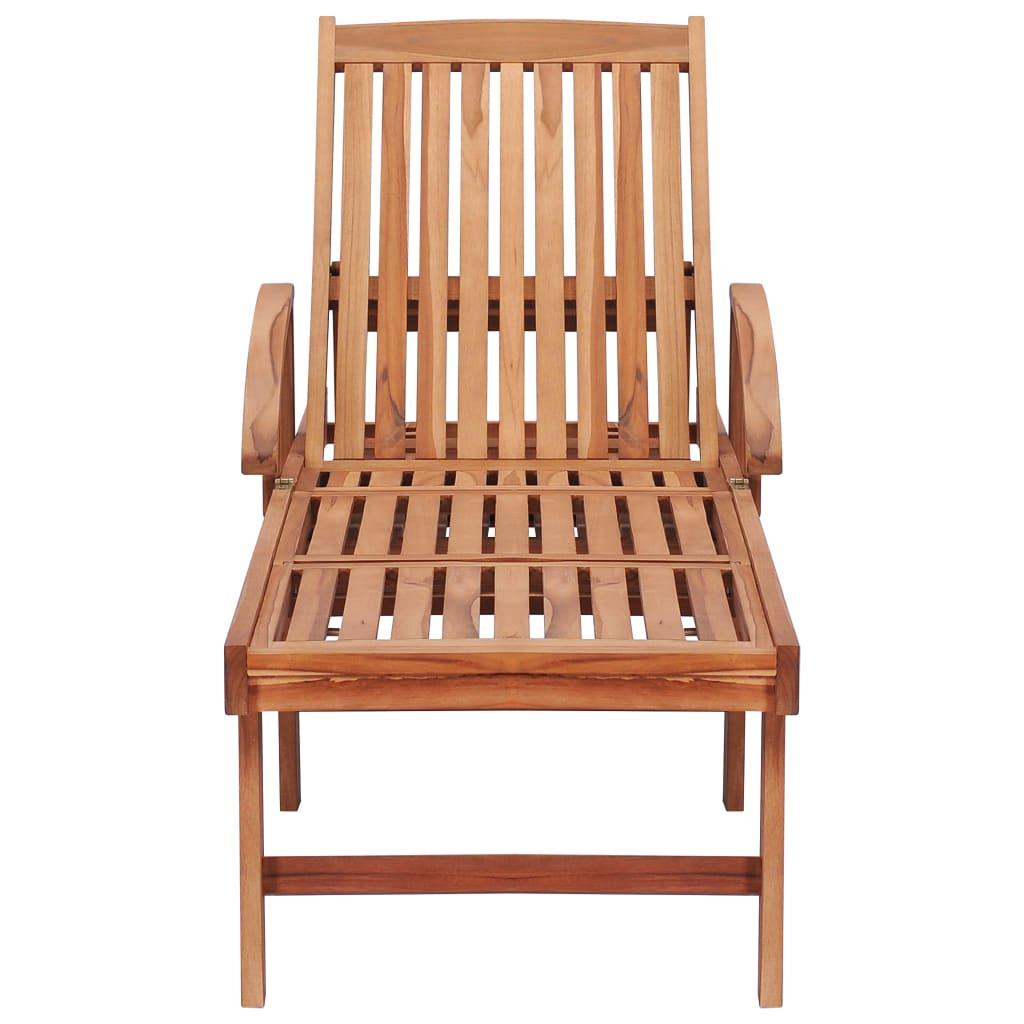 Sun Loungers 2 pcs with Table and Cushion Solid Teak Wood