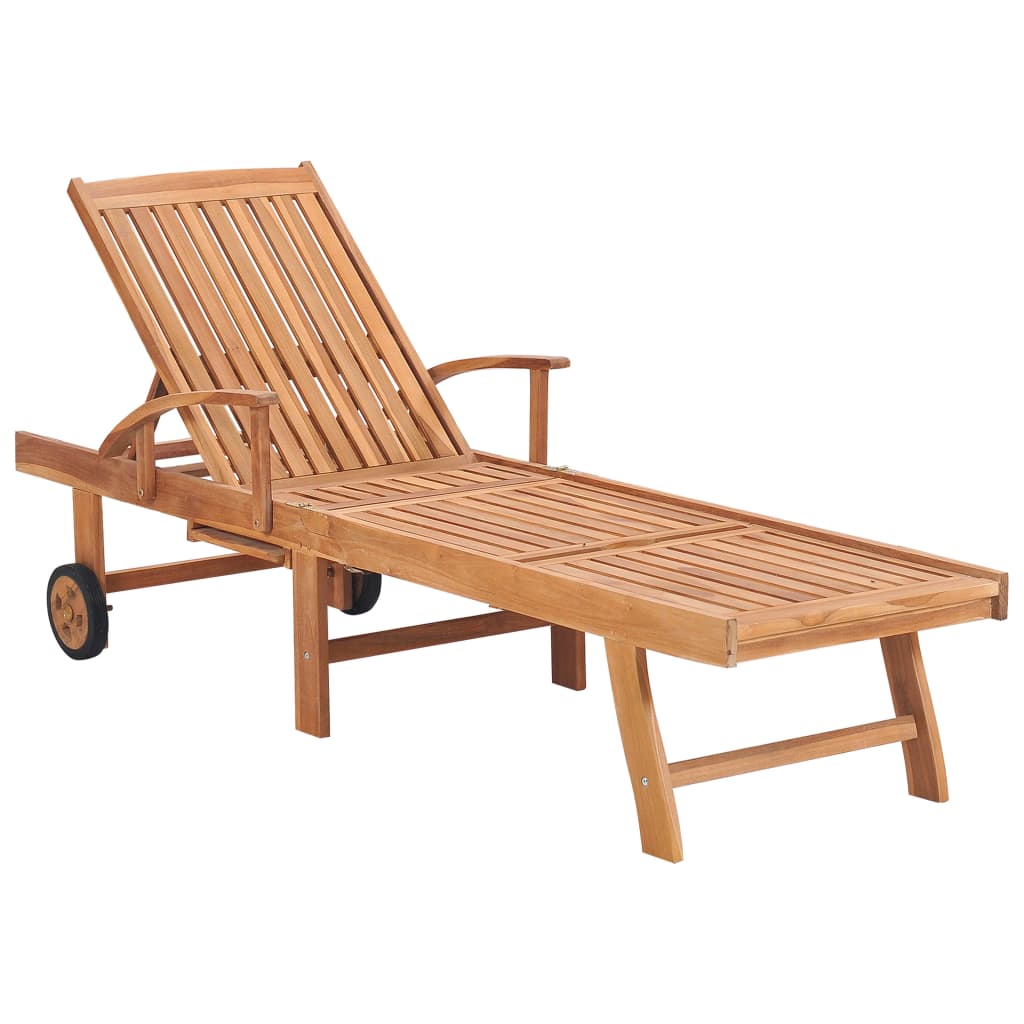 Sun Loungers 2 pcs with Grey Cushion Solid Teak Wood