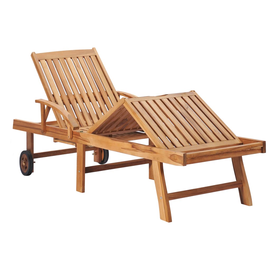 Sun Loungers 2 pcs with Grey Cushion Solid Teak Wood