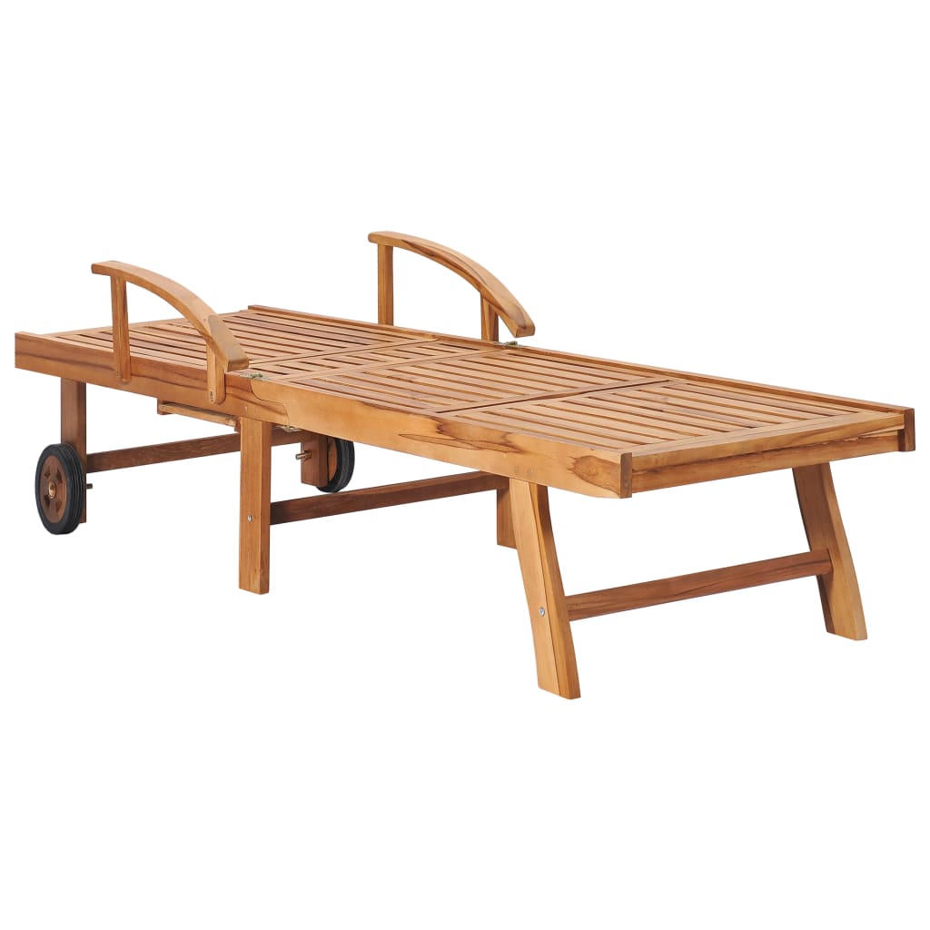 Sun Loungers 2 pcs with Grey Cushion Solid Teak Wood