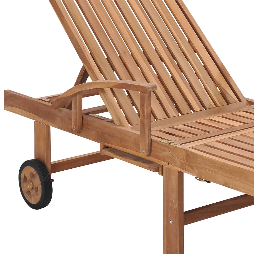 Sun Loungers 2 pcs with Grey Cushion Solid Teak Wood