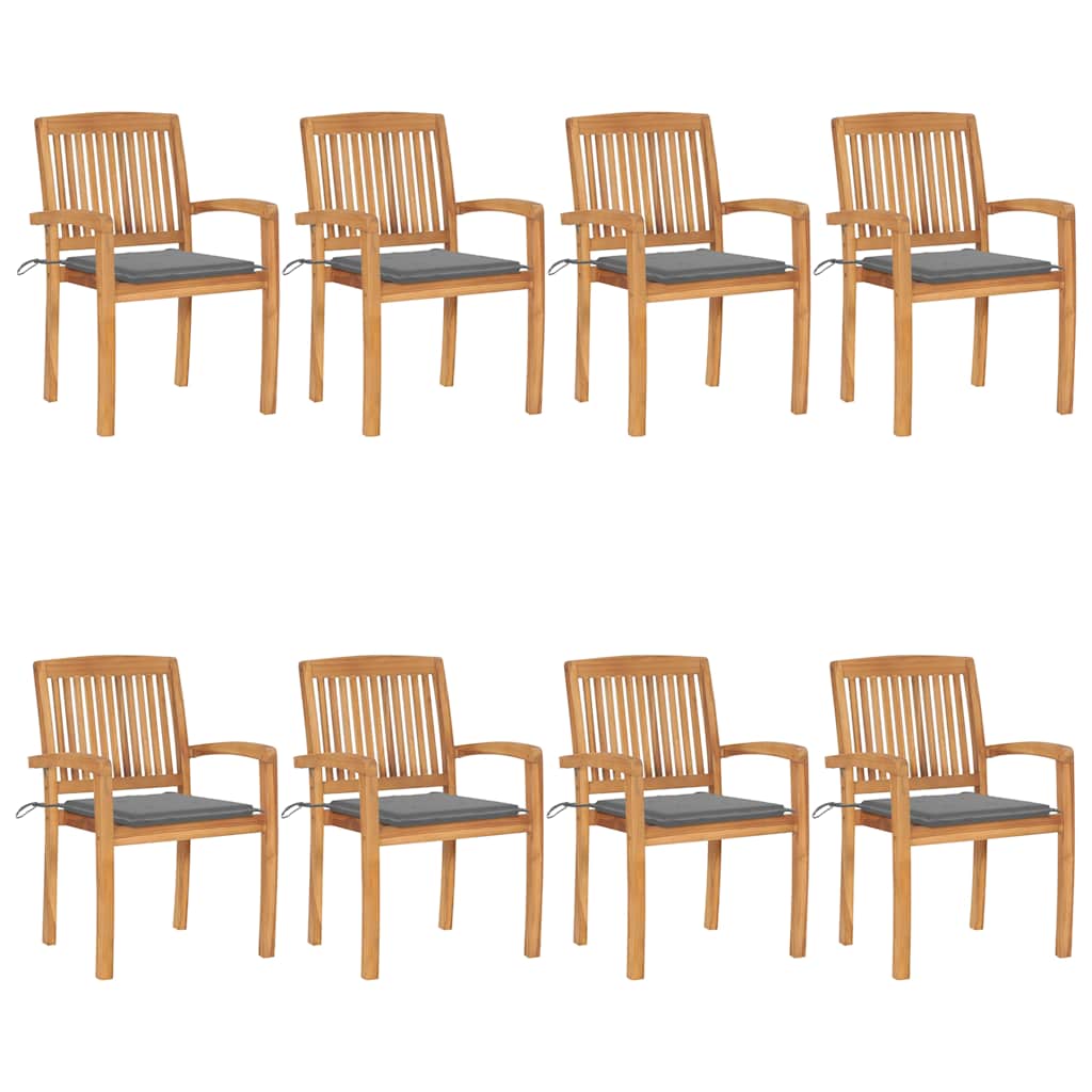 Stacking Garden Chairs with Cushions 8 pcs Solid Teak Wood