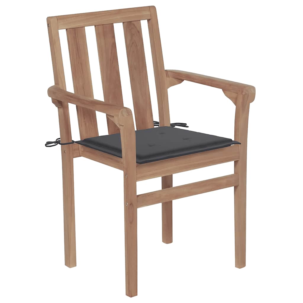 Stackable Garden Chairs with Cushions 6 pcs Solid Teak Wood