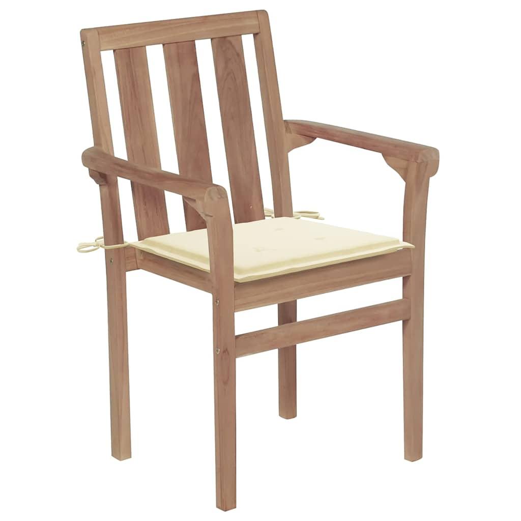 Stackable Garden Chairs with Cushions 8 pcs Solid Teak Wood