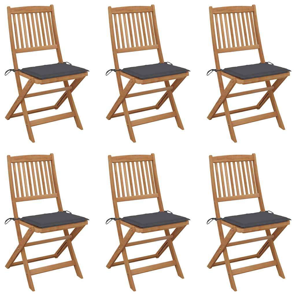 Folding Garden Chairs 6 pcs with Cushions Solid Acacia Wood